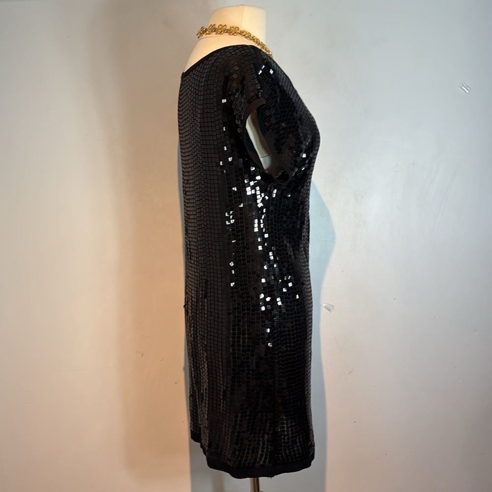 BEBE Black Sequin shift Dress short sleeves size medium - Picture 7 of 12